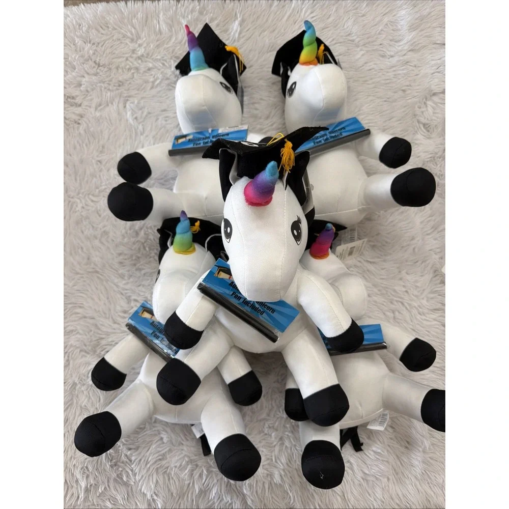 Hugger Autograph Plush Graduation Unicorn White Rainbow Horn with Pen Lot 5 New